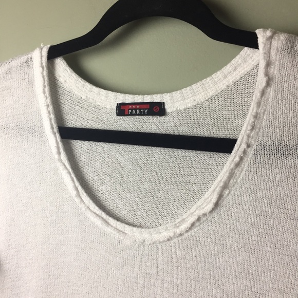 T Party Raw Trim Ruffle Waffle Knit Thermal Dropped Shoulder White Top Sz Small - Picture 4 of 8